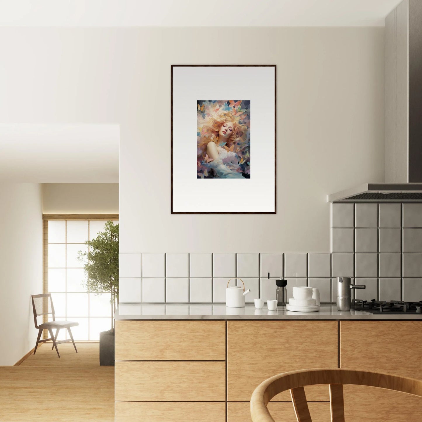 Framed wall art titled Derivatives of Memories enhances room decor with warm, ethereal colors