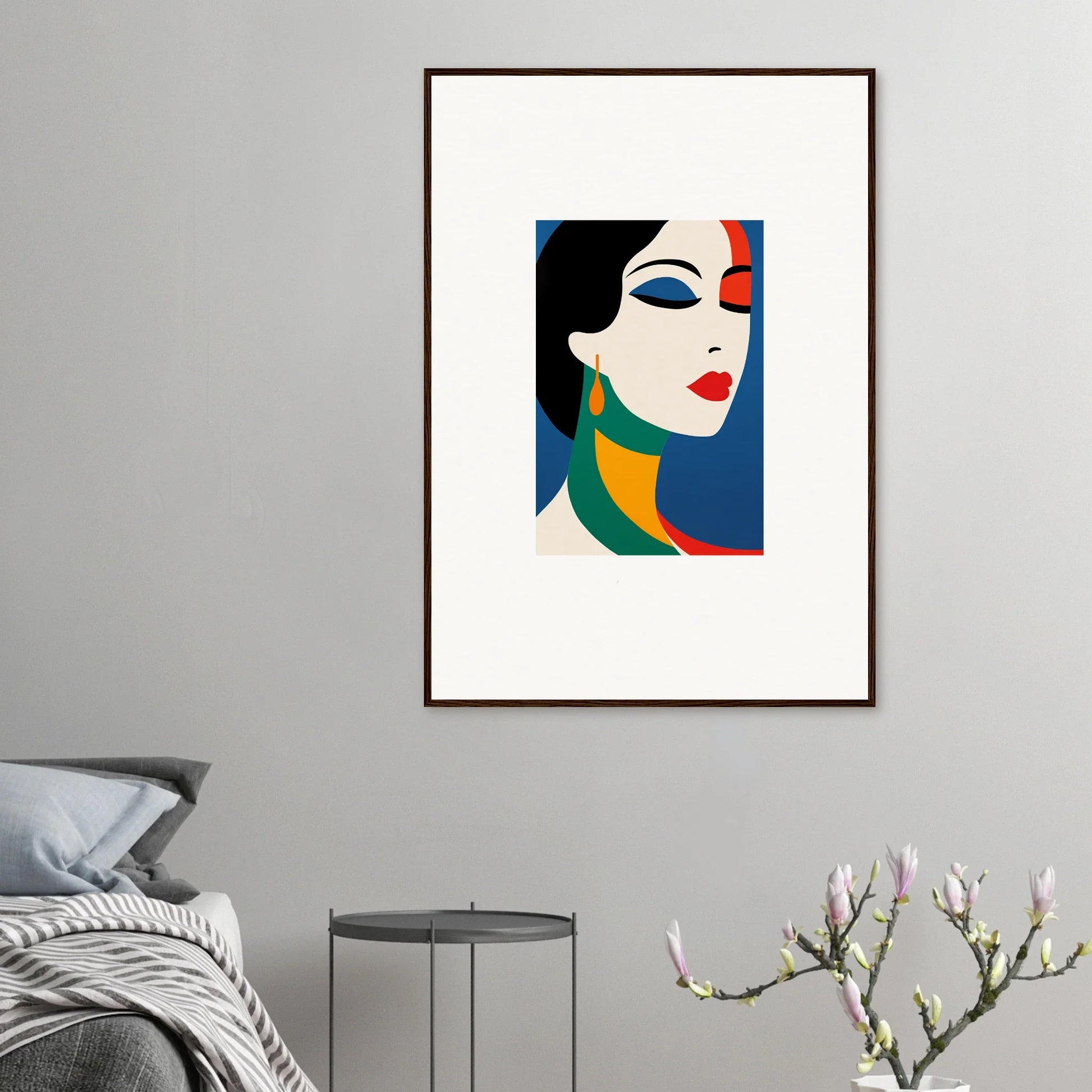 Framed wall art of Female Prism Reverie with bold colors and geometric shapes