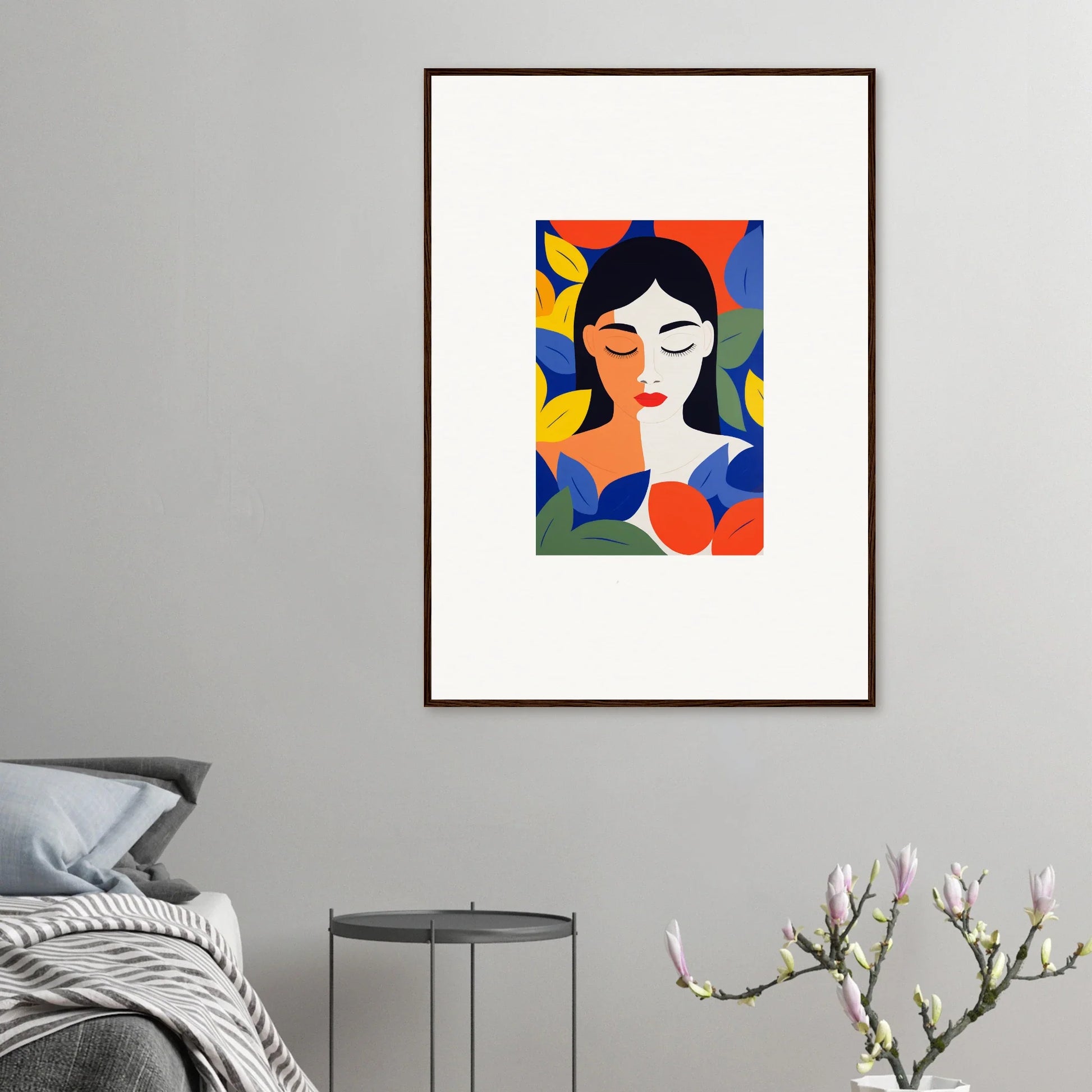 Framed abstract portrait painting for modern room decor and stylish wall art