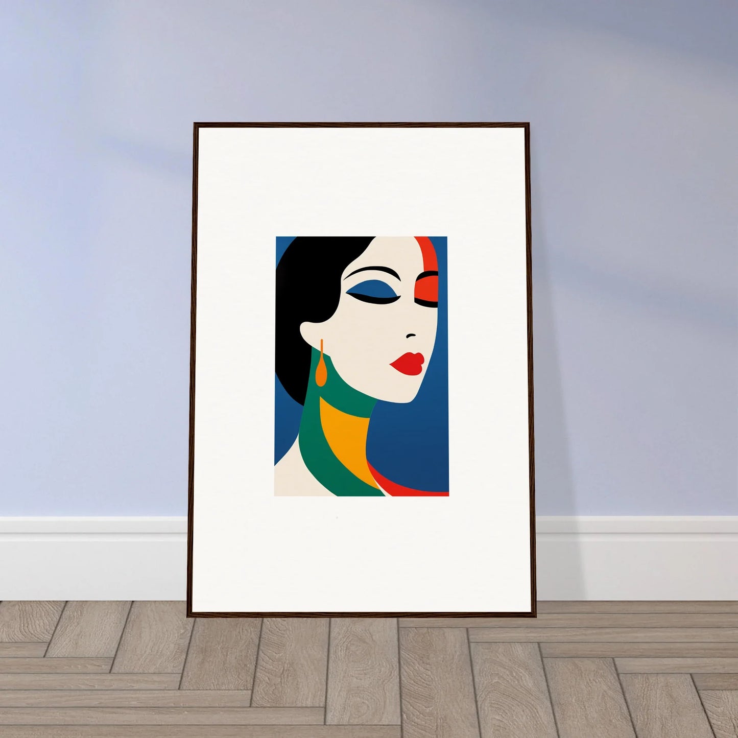 Framed wall art featuring a vibrant abstract woman’s face in Prism Reverie design