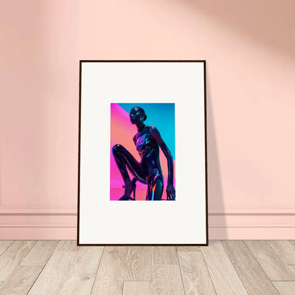 Framed wall art of a vibrant neon symphony statue silhouette for stylish room decor