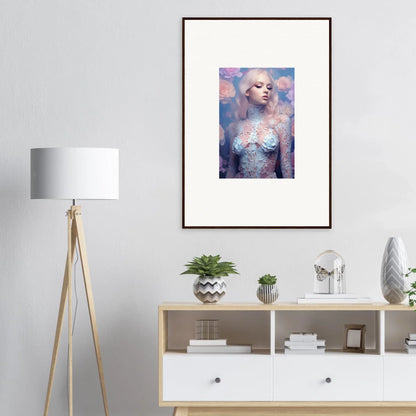 Framed wall art of a person in petal vapor style, perfect for vibrant room decor