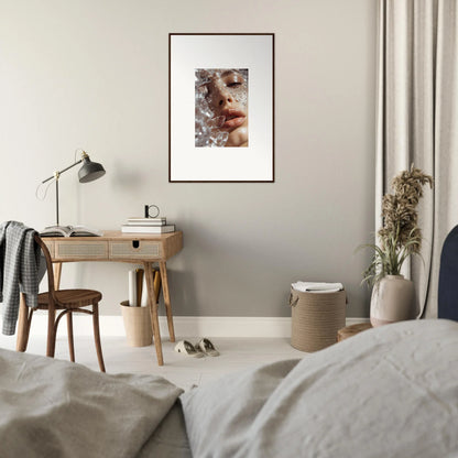 Framed wall art of a whispering dreamer portrait enhancing room decor