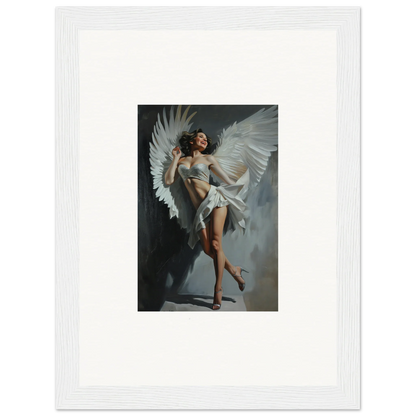 Framed wall art of an angelic figure with wings for bliss effervescent room decor