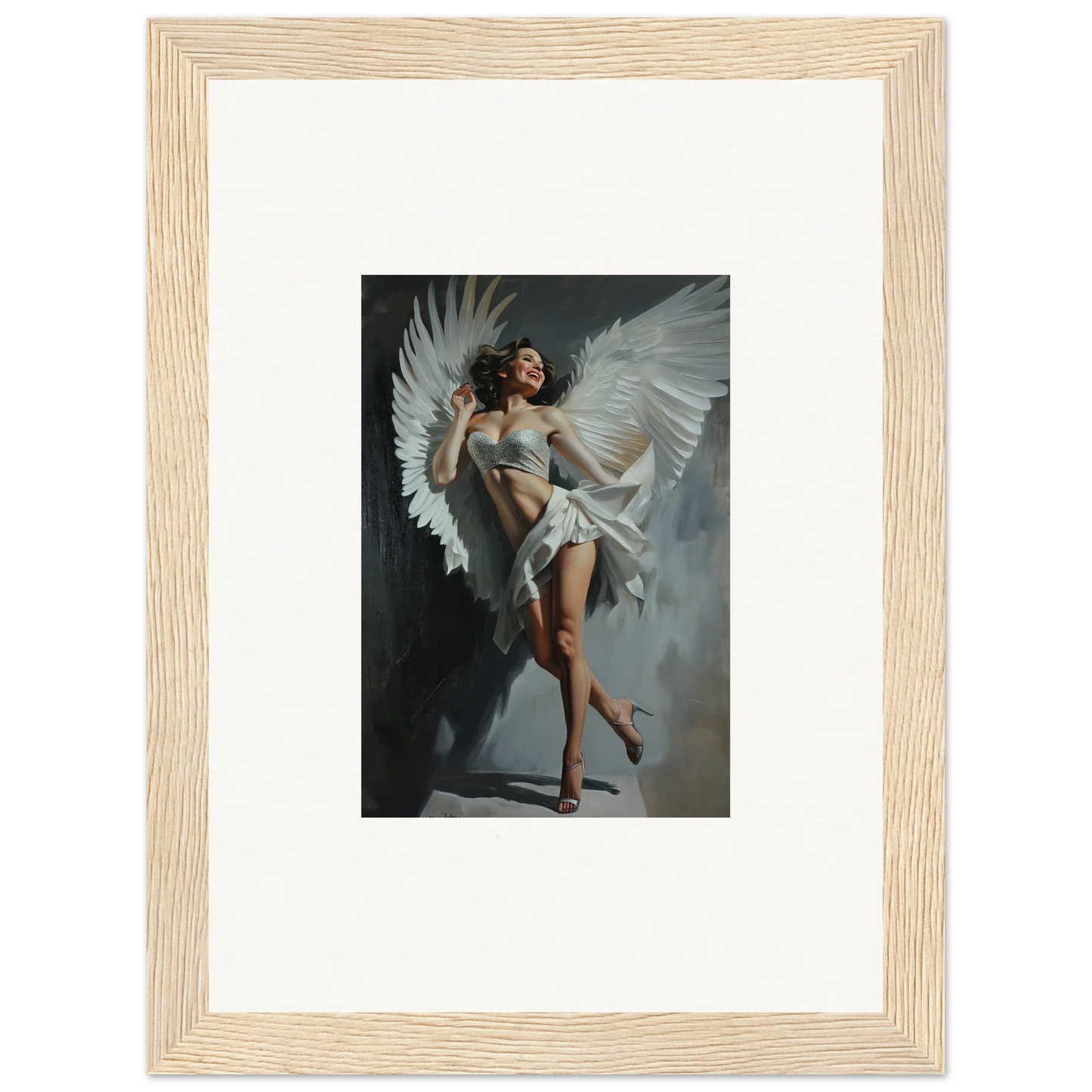 Framed wall art of an angelic figure for bliss effervescent room decor