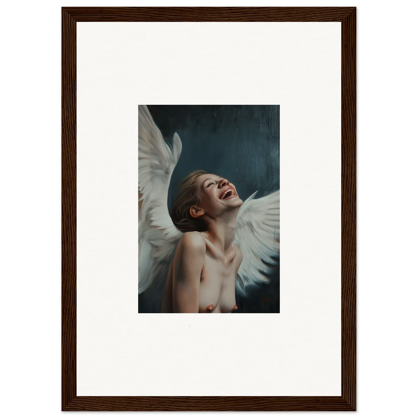 Framed wall art of an angelic figure in ecstatic pose for stylish room decor