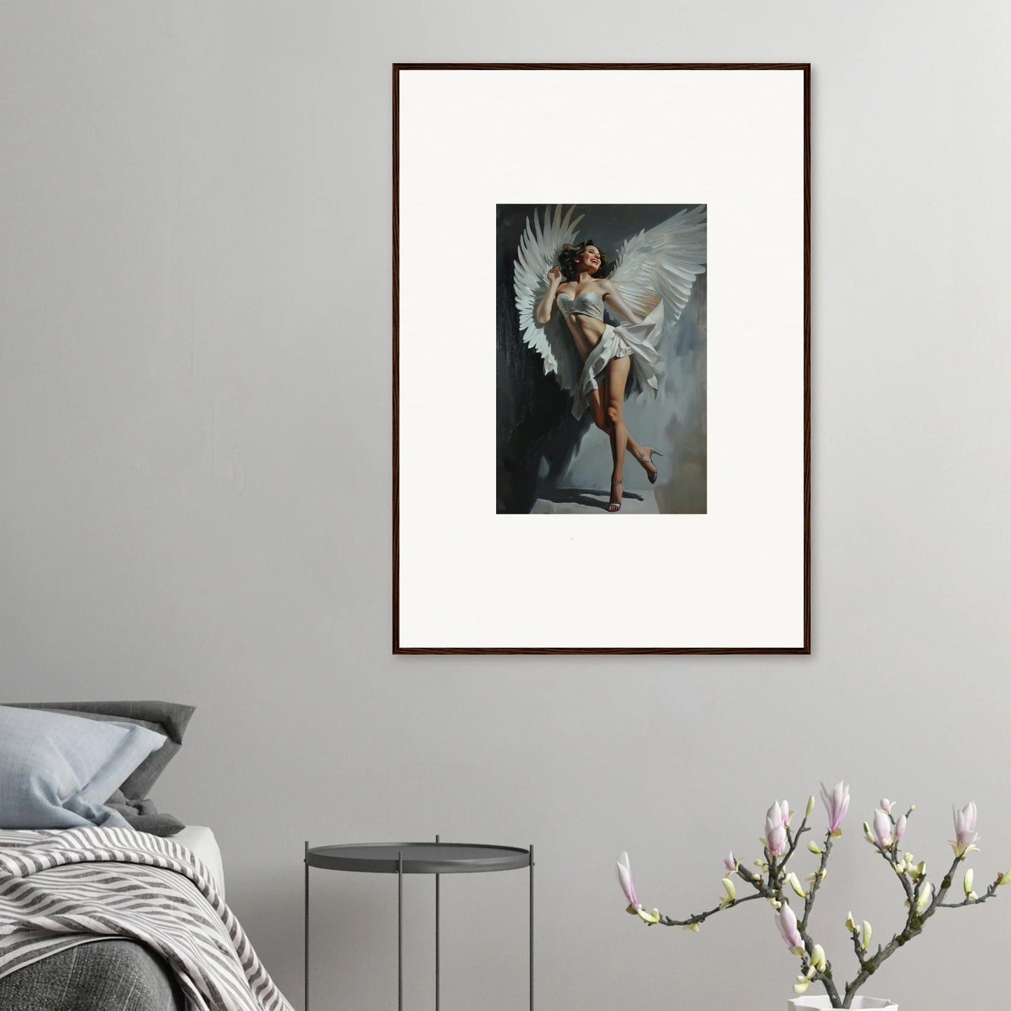 Framed wall art of an angelic figure in bliss effervescent for elegant room decor