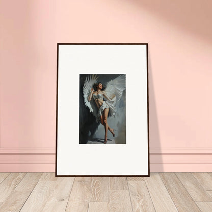 Framed wall art of an angelic figure embodies bliss effervescent for elegant room decor