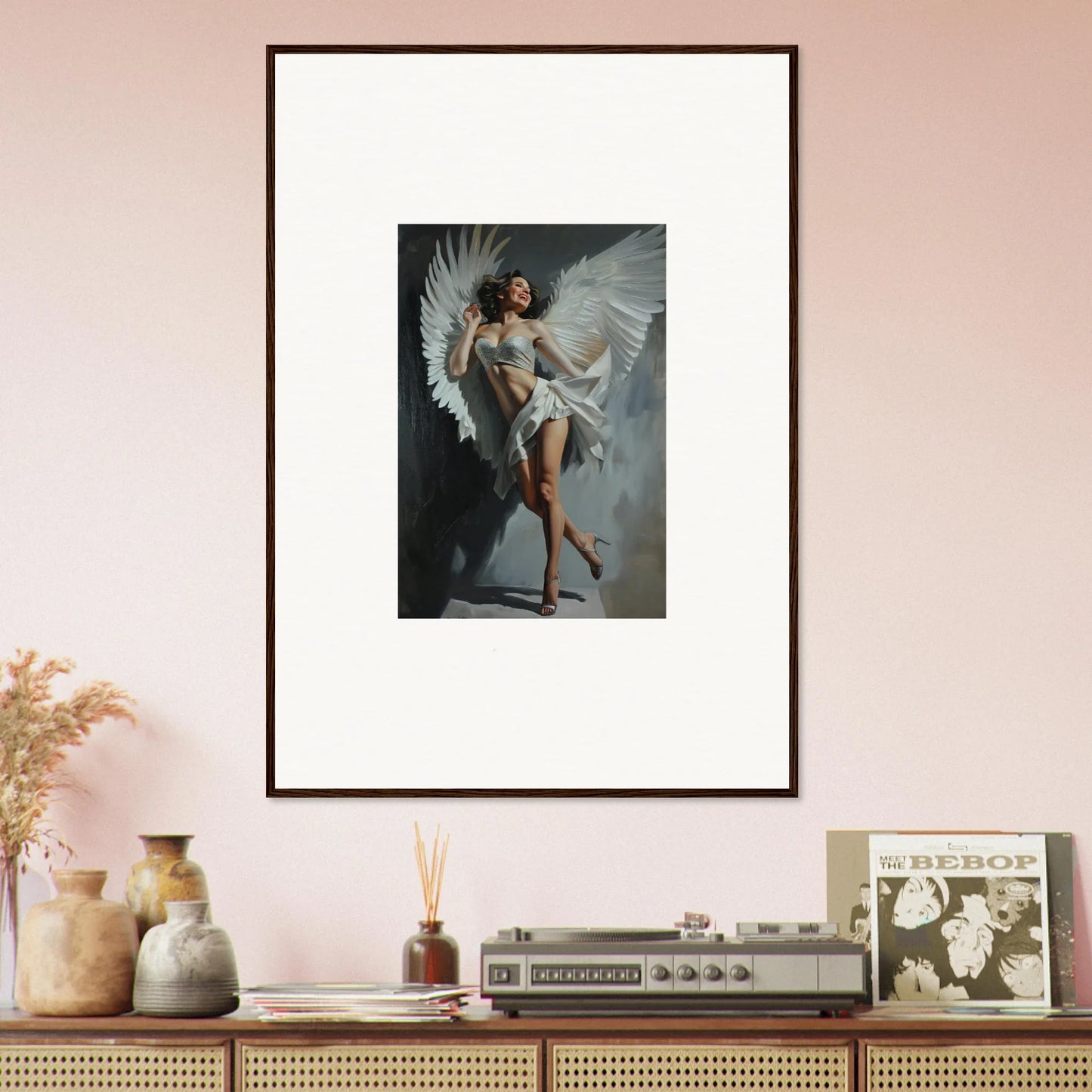 Framed wall art of an angelic figure for bliss effervescent room decor