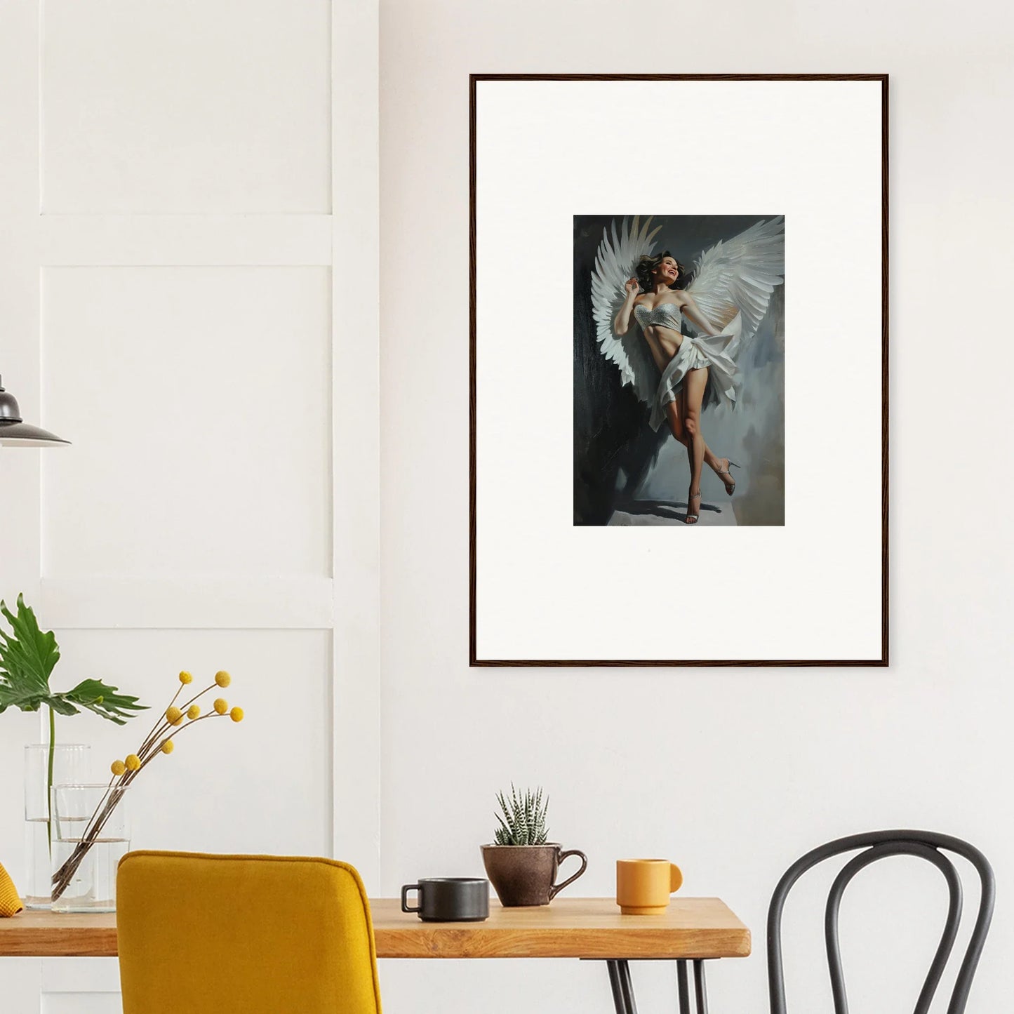 Framed wall art of an angelic figure for bliss effervescent room decor