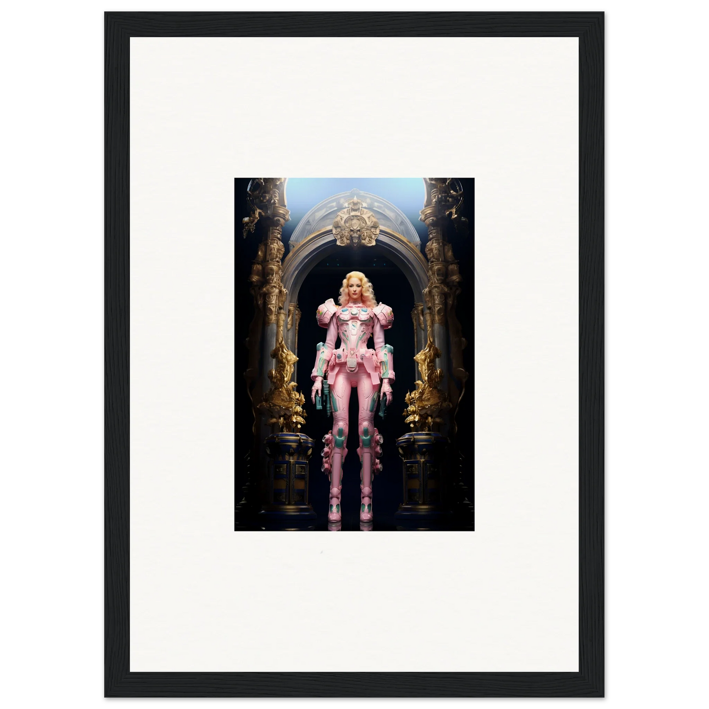 Framed wall art of a blonde figure in pink costume, ideal for pastry vanguard room decor