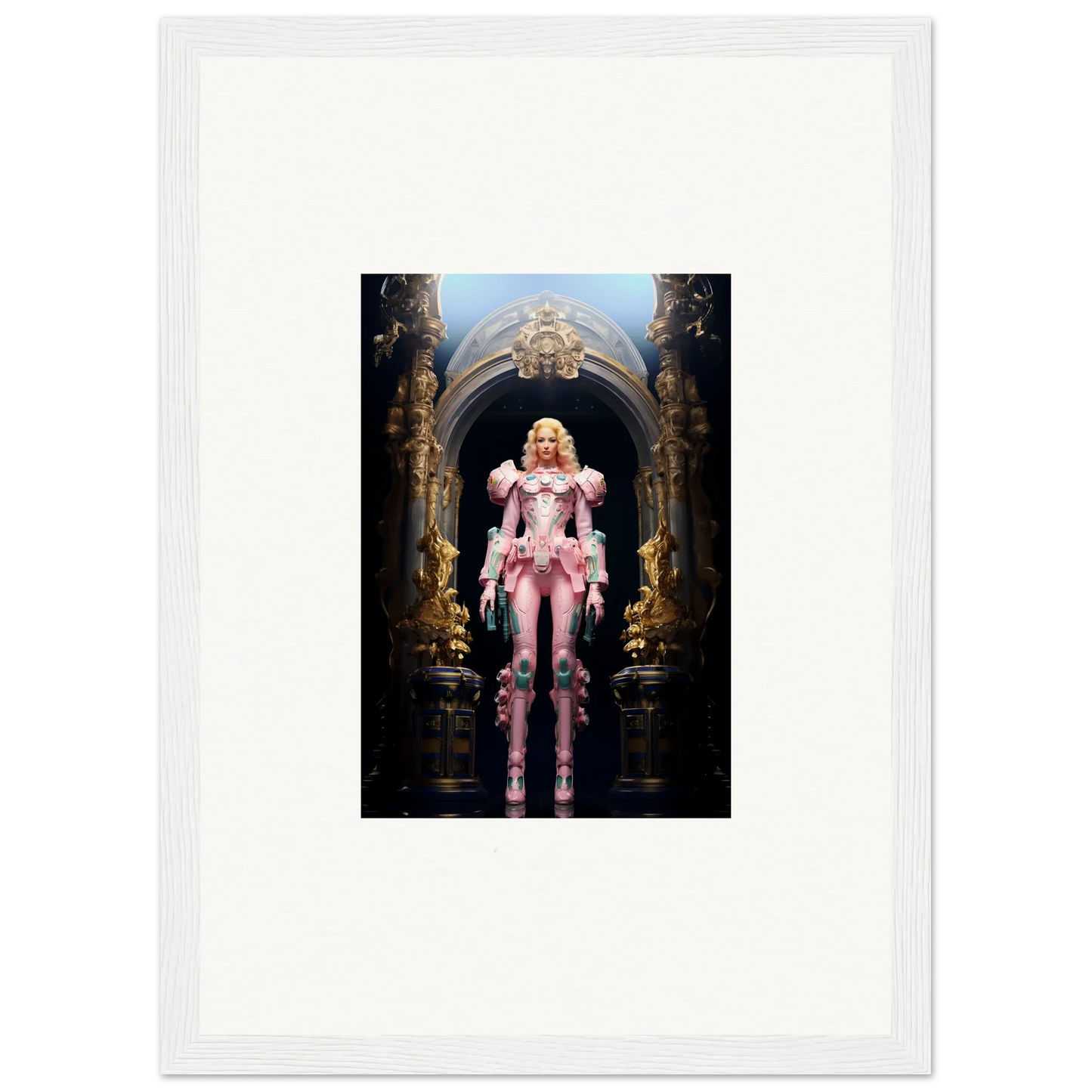 Framed wall art of a blonde figure in a pink costume, perfect for pastry vanguard room decor