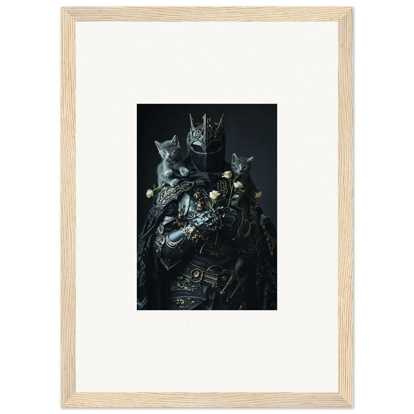 Framed wall art of cats with metallic objects for unique room decor