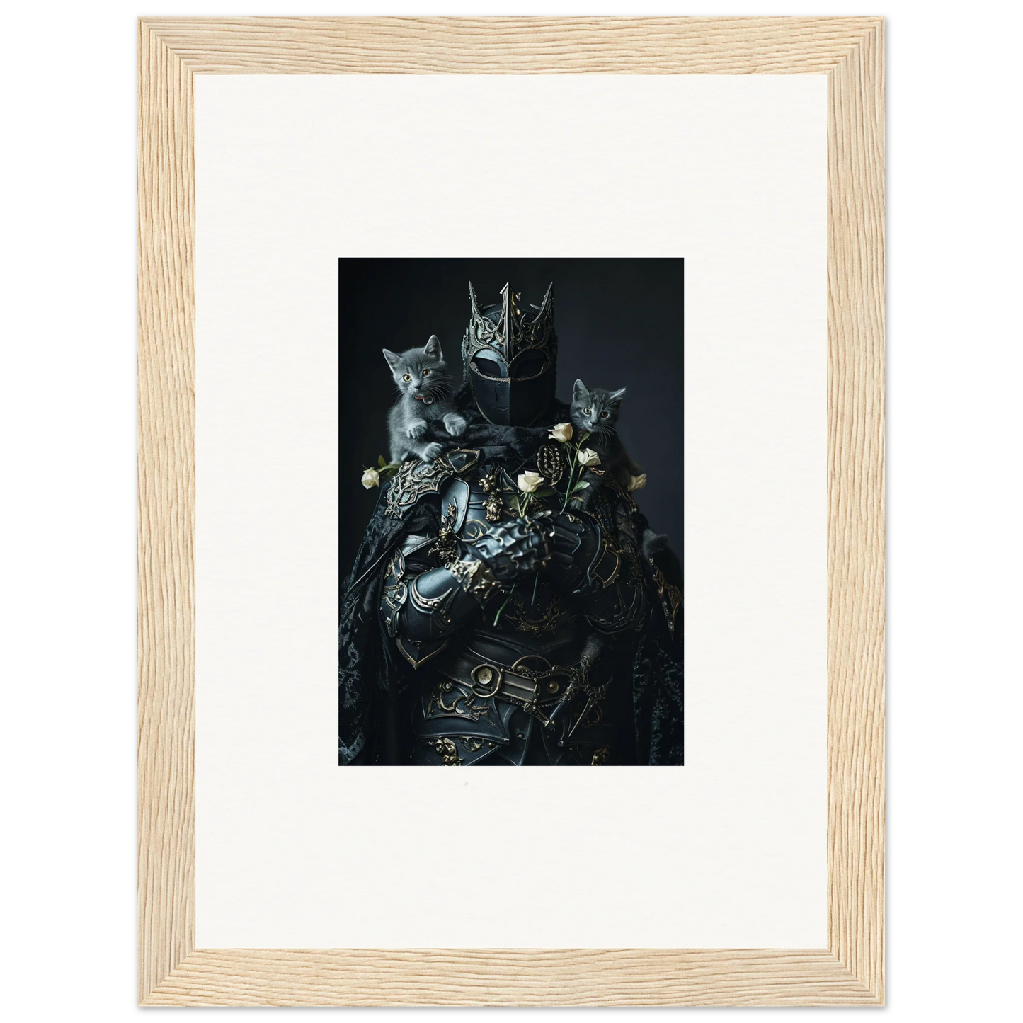 Framed wall art of cats in a dark still life for stylish room decor