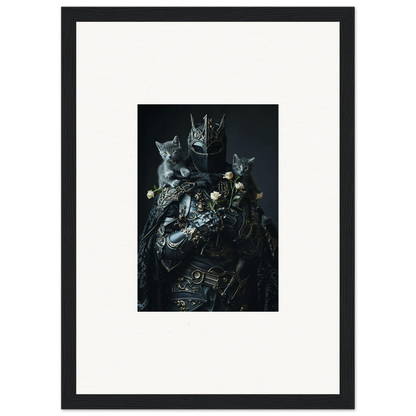 Framed wall art of a dark still life with cats for unique room decor