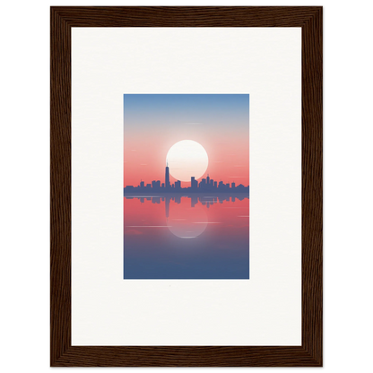 Framed wall art of city skyline silhouette at sunset for elegant room decor