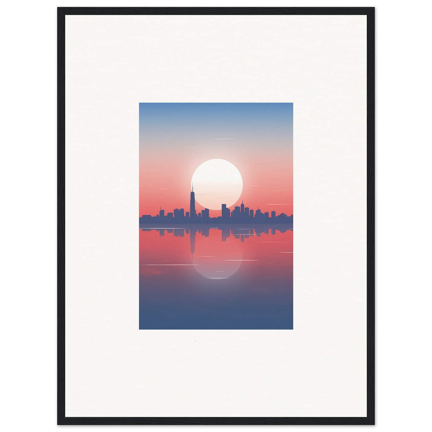 Framed wall art of a city skyline silhouette at dusk memento for stylish room decor