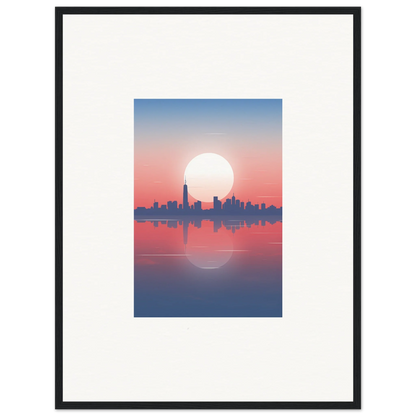 Framed wall art of a city skyline silhouette at dusk memento for stylish room decor