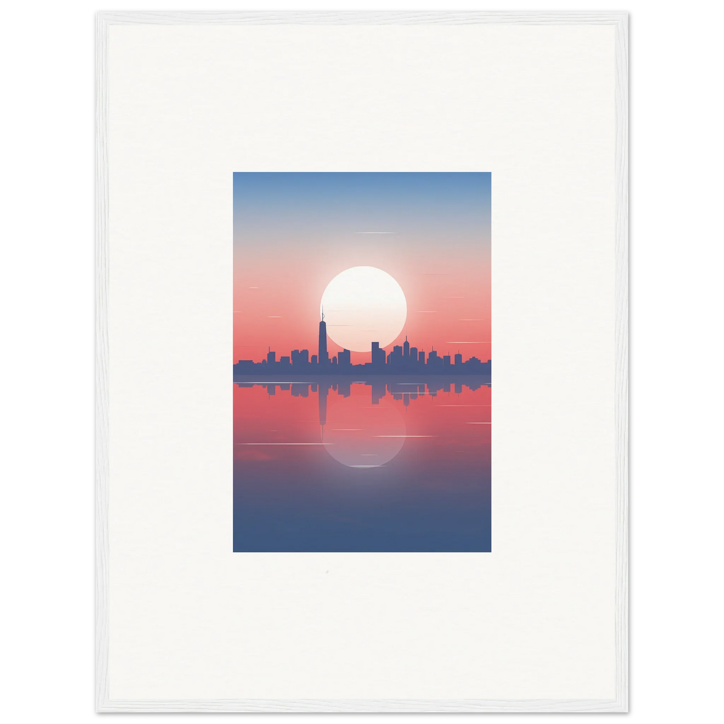 Framed wall art of city skyline silhouette at sunset for elegant room decor