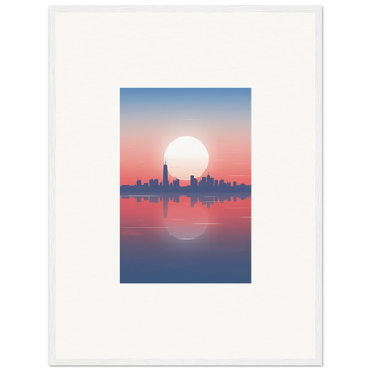 Framed wall art of city skyline silhouette at sunset for elegant room decor