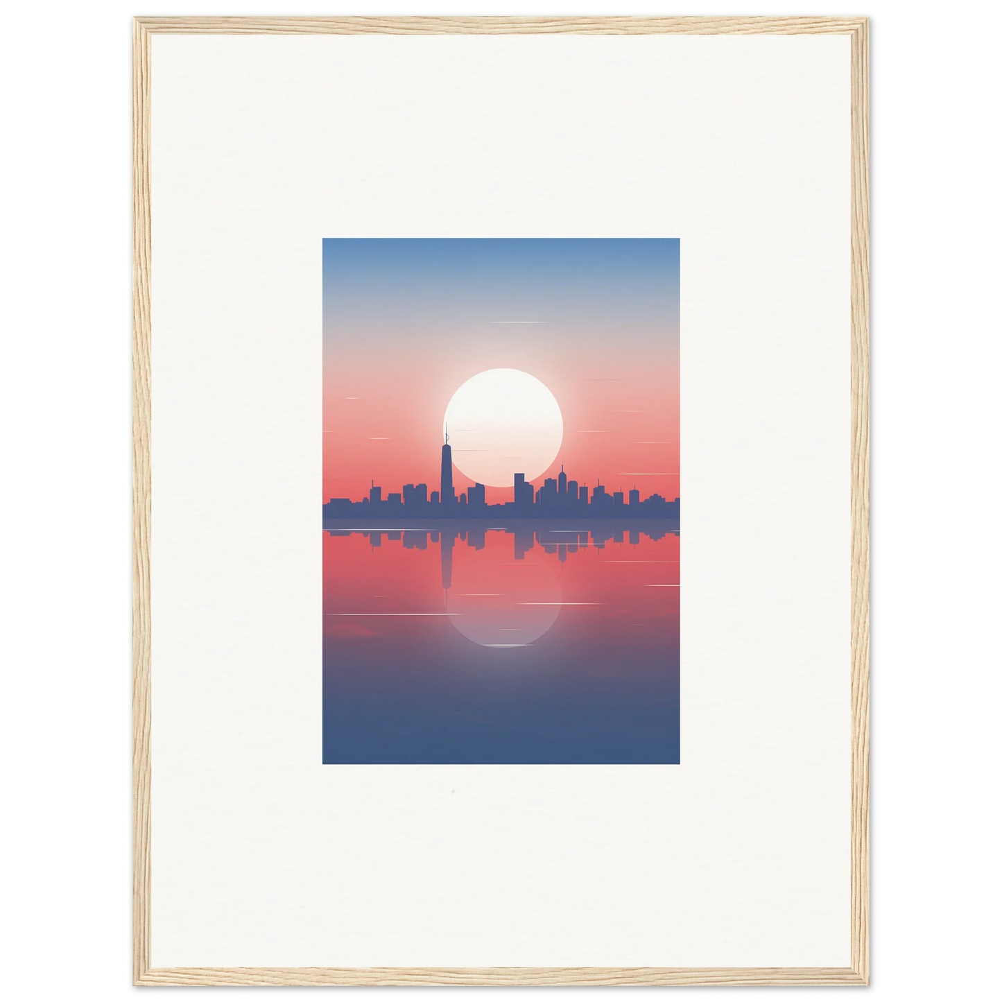 Framed wall art of city skyline silhouette at sunset for elegant room decor