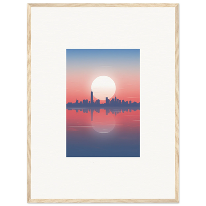 Framed wall art of city skyline silhouette at sunset for elegant room decor