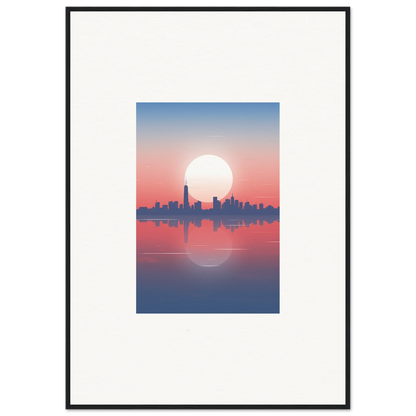 Framed wall art of city skyline silhouette at sunset for elegant room decor