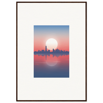 Framed wall art of a city skyline silhouette at sunset, perfect dusk memento room decor