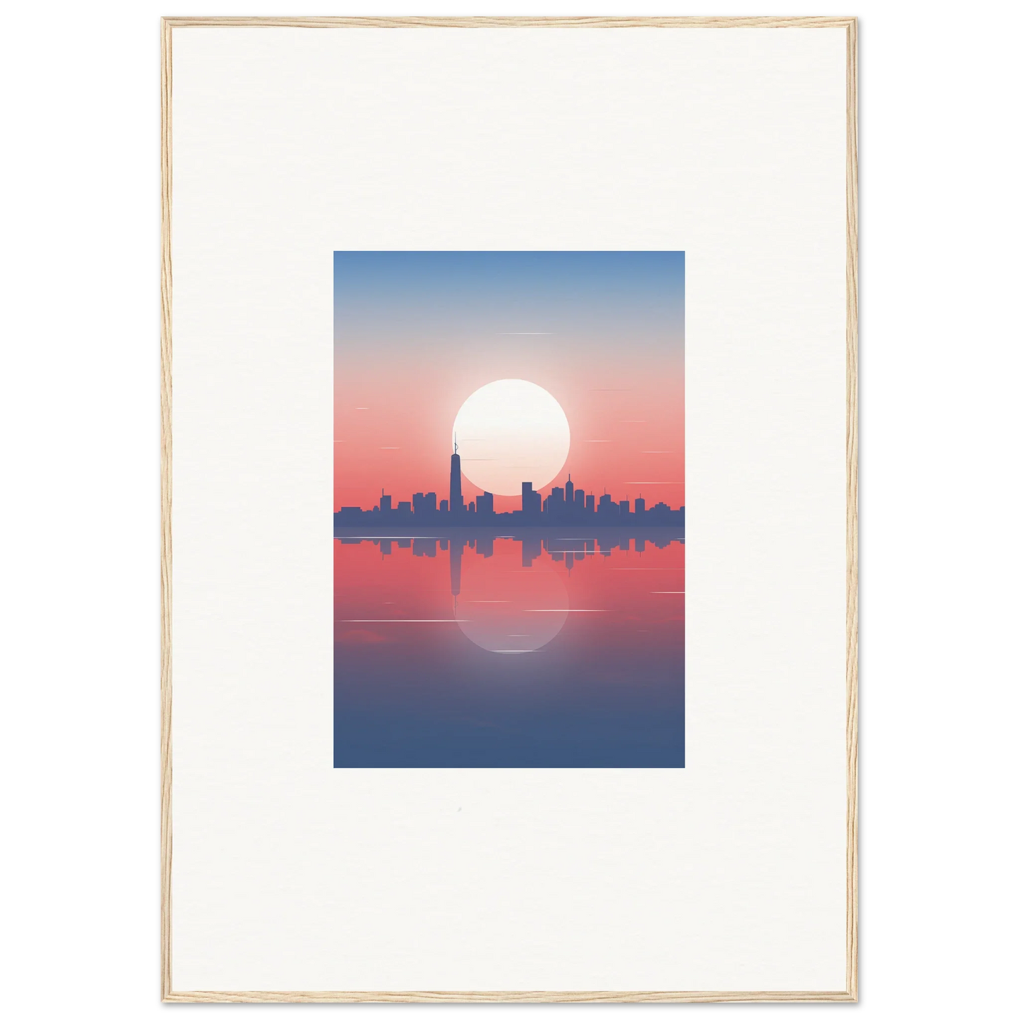 Framed wall art of city skyline silhouette at sunset for stylish room decor