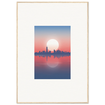 Framed wall art of city skyline silhouette at sunset for stylish room decor