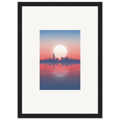 Framed wall art of a city skyline silhouette at sunset for elegant room decor