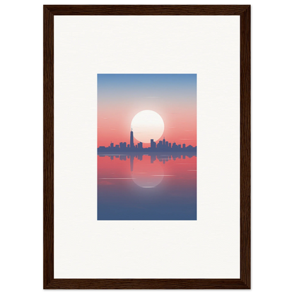 Framed wall art of city skyline silhouette at sunset for elegant room decor