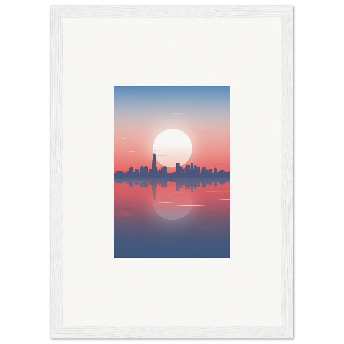 Framed wall art of city skyline silhouette at sunset for stylish room decor