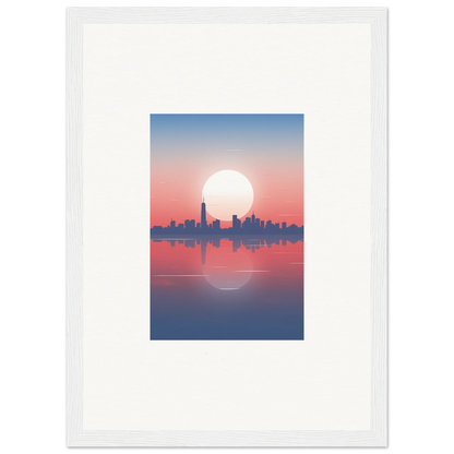 Framed wall art of city skyline silhouette at sunset for stylish room decor