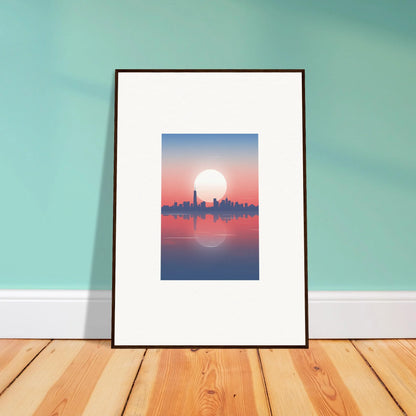 Framed wall art of a city skyline silhouette at sunset, perfect dusk memento for room decor