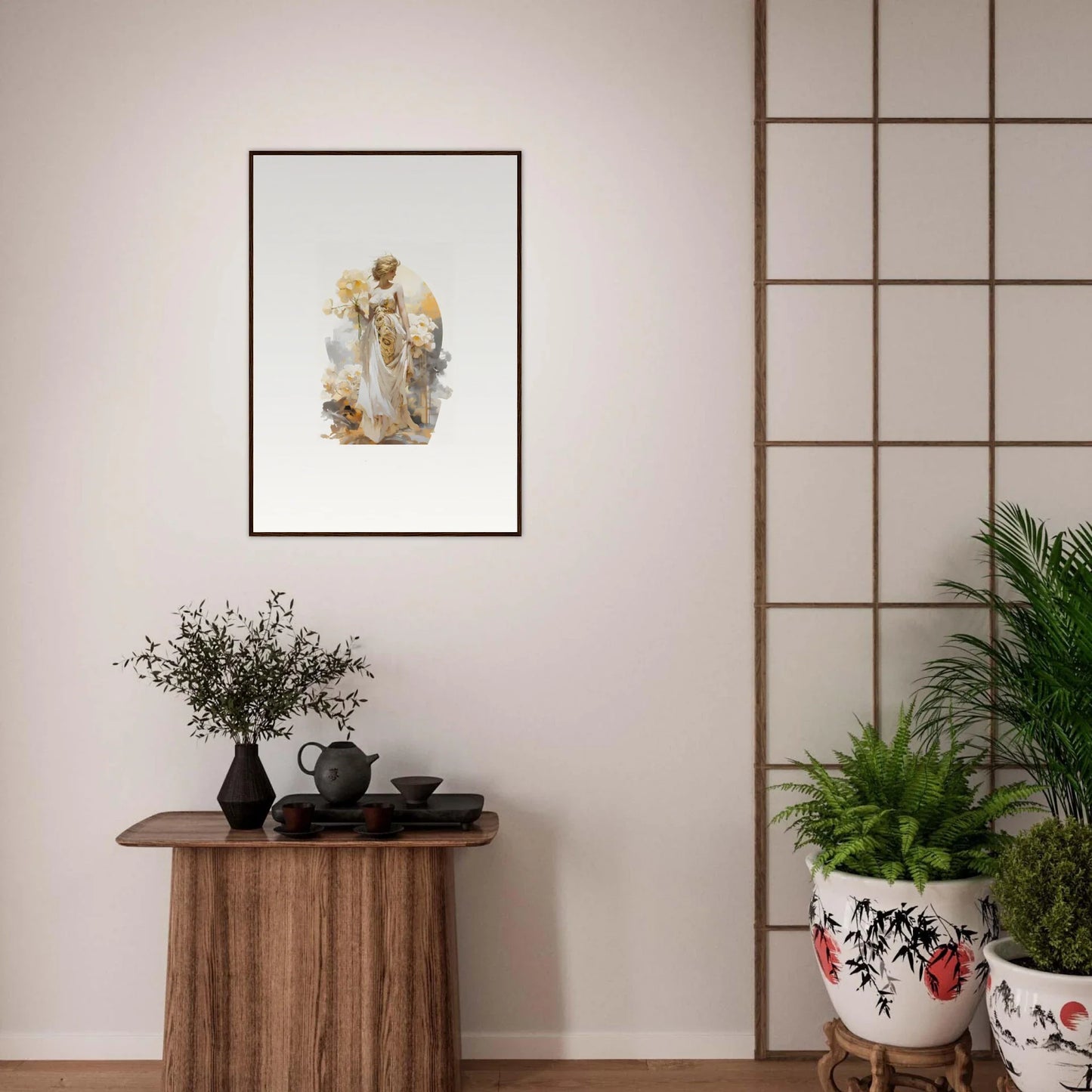 Framed wall art of classical figures in soft tones for blossom dream room decor