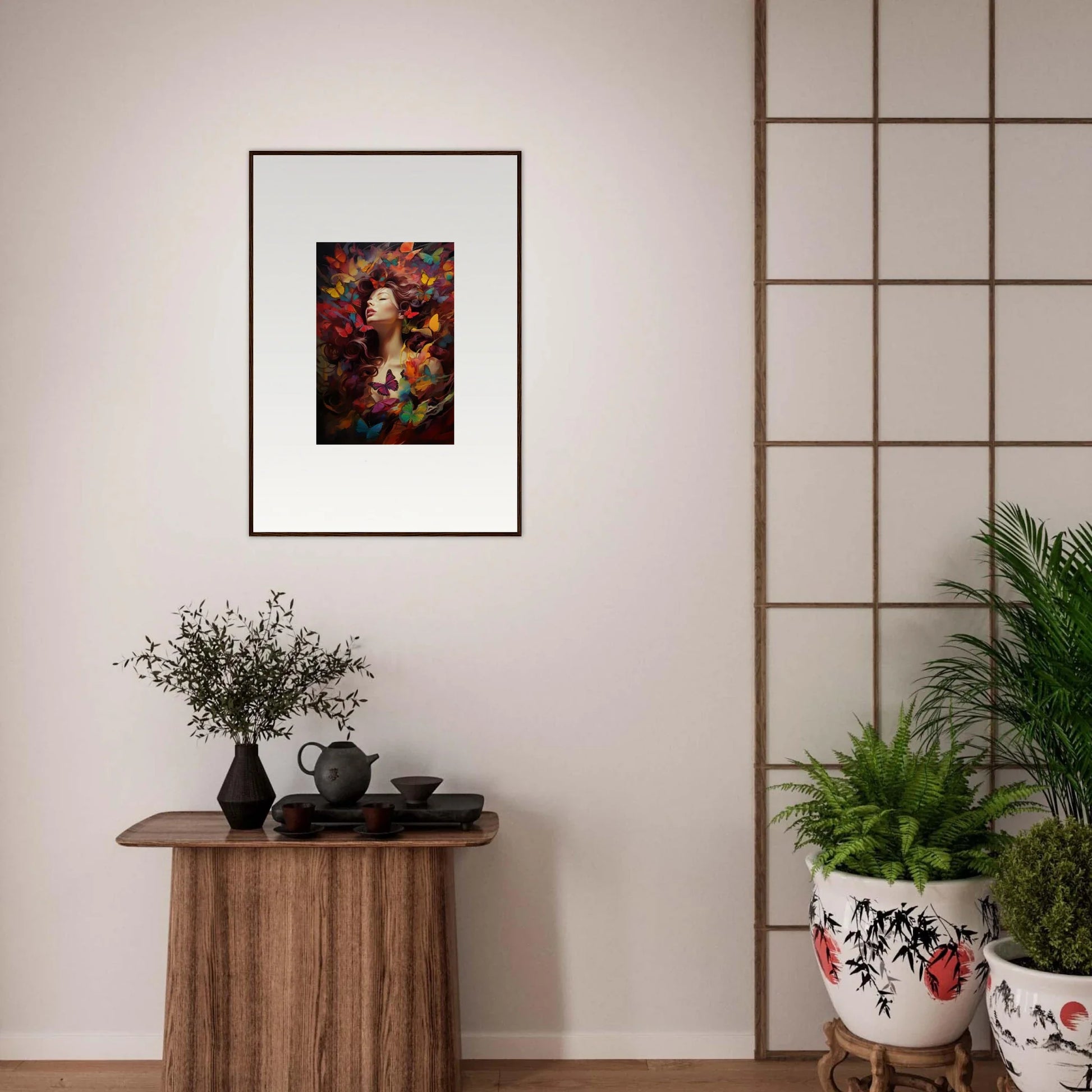 Framed wall art of colorful floral portrait for elegant room decor, Dream Cascade style