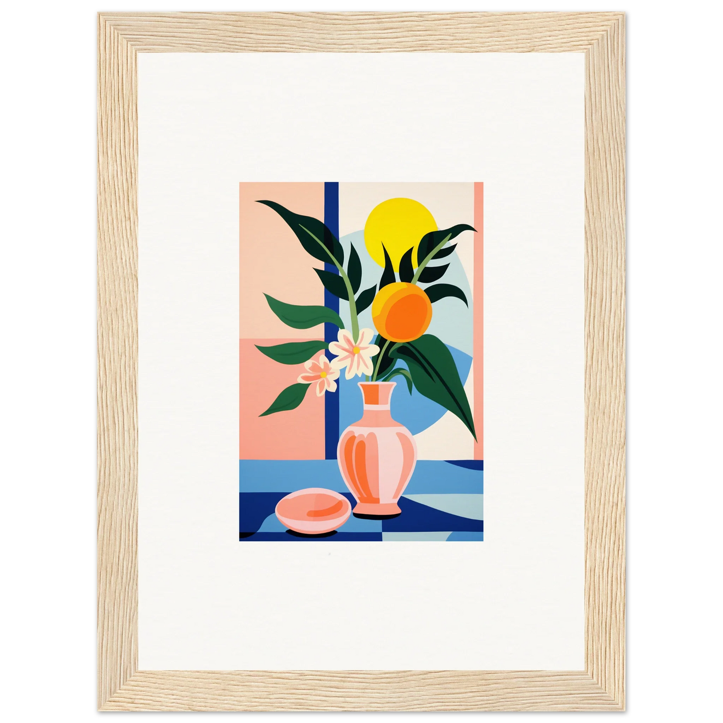 Framed wall art featuring a vibrant still life with flowers and fruit for room decor