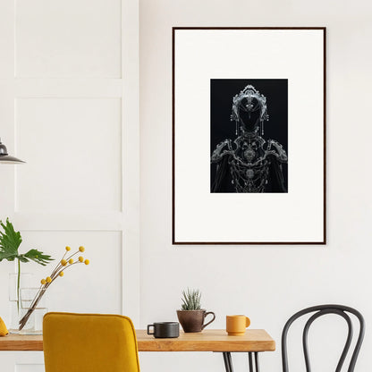 Framed wall art of a dark robotic figure, perfect for unique room decor in Skein Emsembler