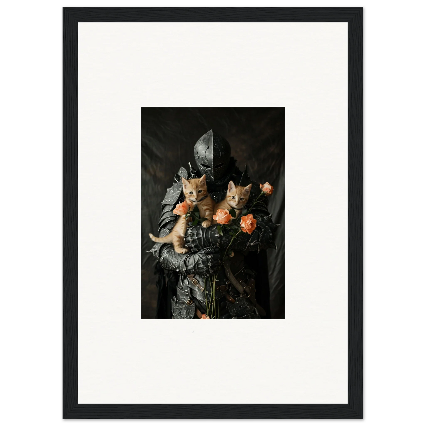 Framed wall art of a dark, moody still life featuring flowers and animals for elegant room decor