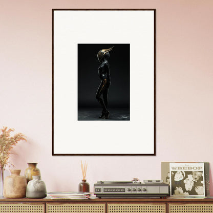 Framed wall art of a dark figure highlighting noise threshold for unique room decor