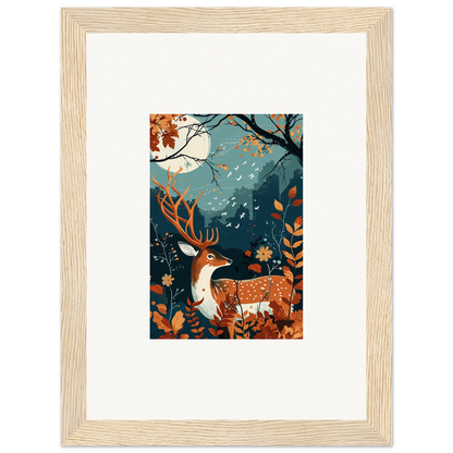 Framed wall art of a deer in an autumn forest for starlight coalescence room decor