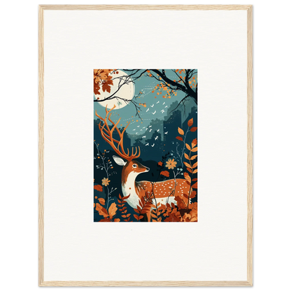 Framed wall art featuring a deer in an autumn forest for starlight coalescence decor