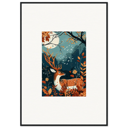 Framed wall art of a deer in an autumn forest, great for starlight coalescence room decor