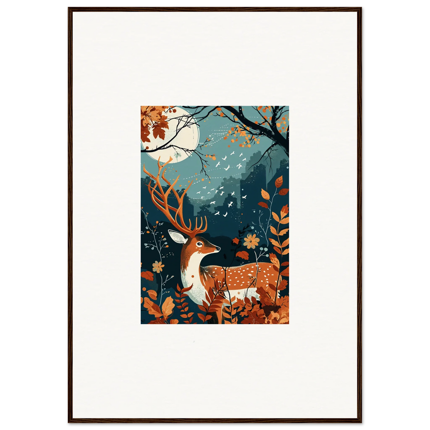 Framed wall art of a deer in an autumn forest, perfect for starlight coalescence room decor