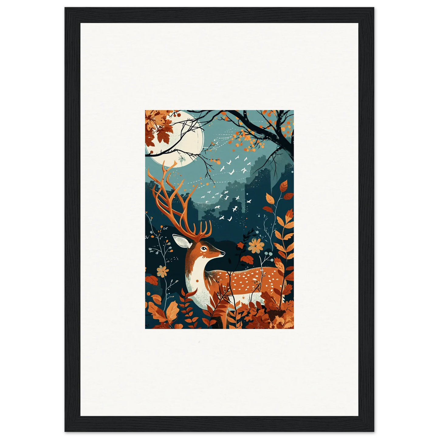 Framed wall art of a deer in autumn forest, perfect for Starlight Coalescence room decor