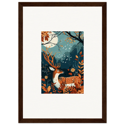 Framed wall art of a deer in an autumn forest for stylish room decor