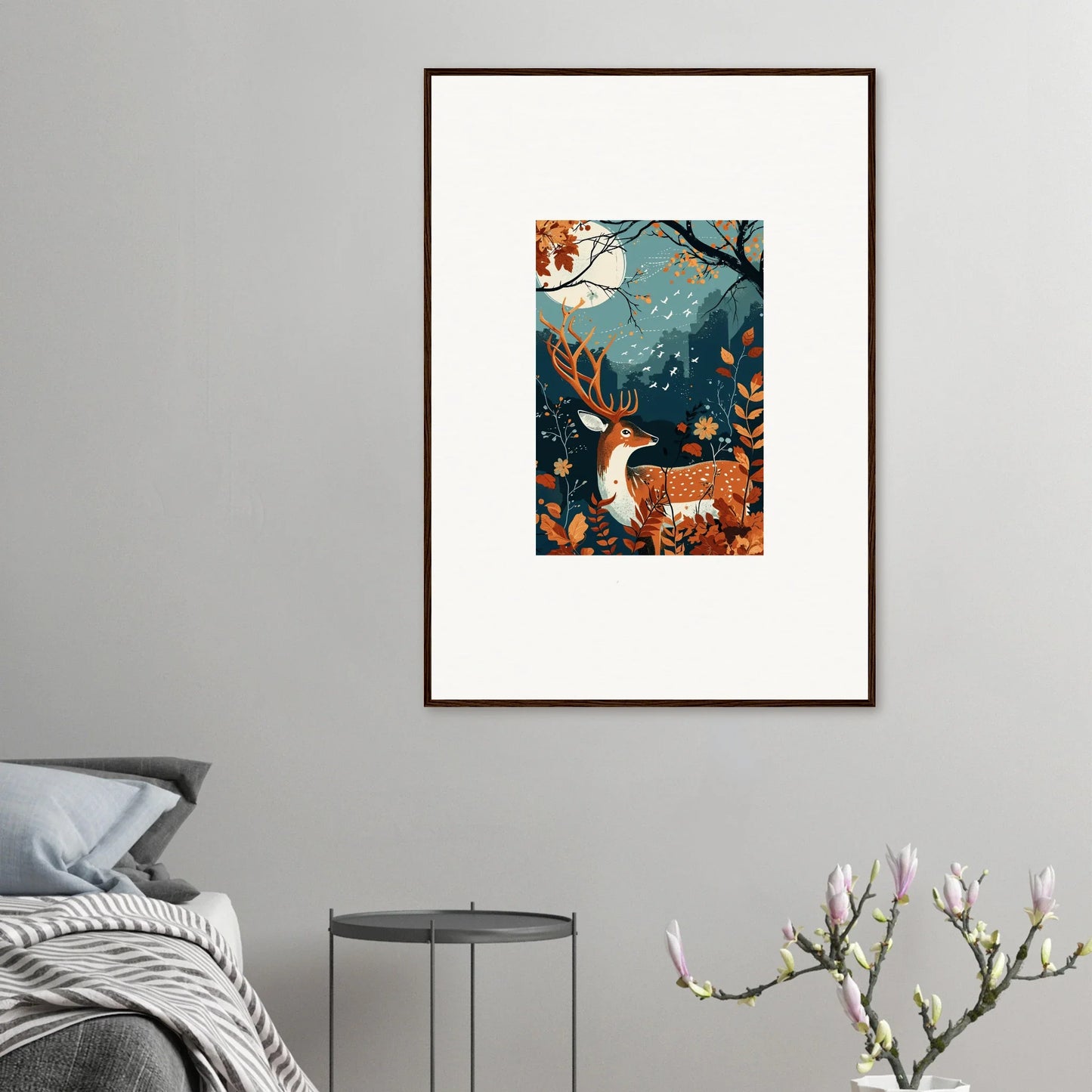 Framed wall art of a deer in an enchanted forest for stylish room decor with Starlight Coalescence