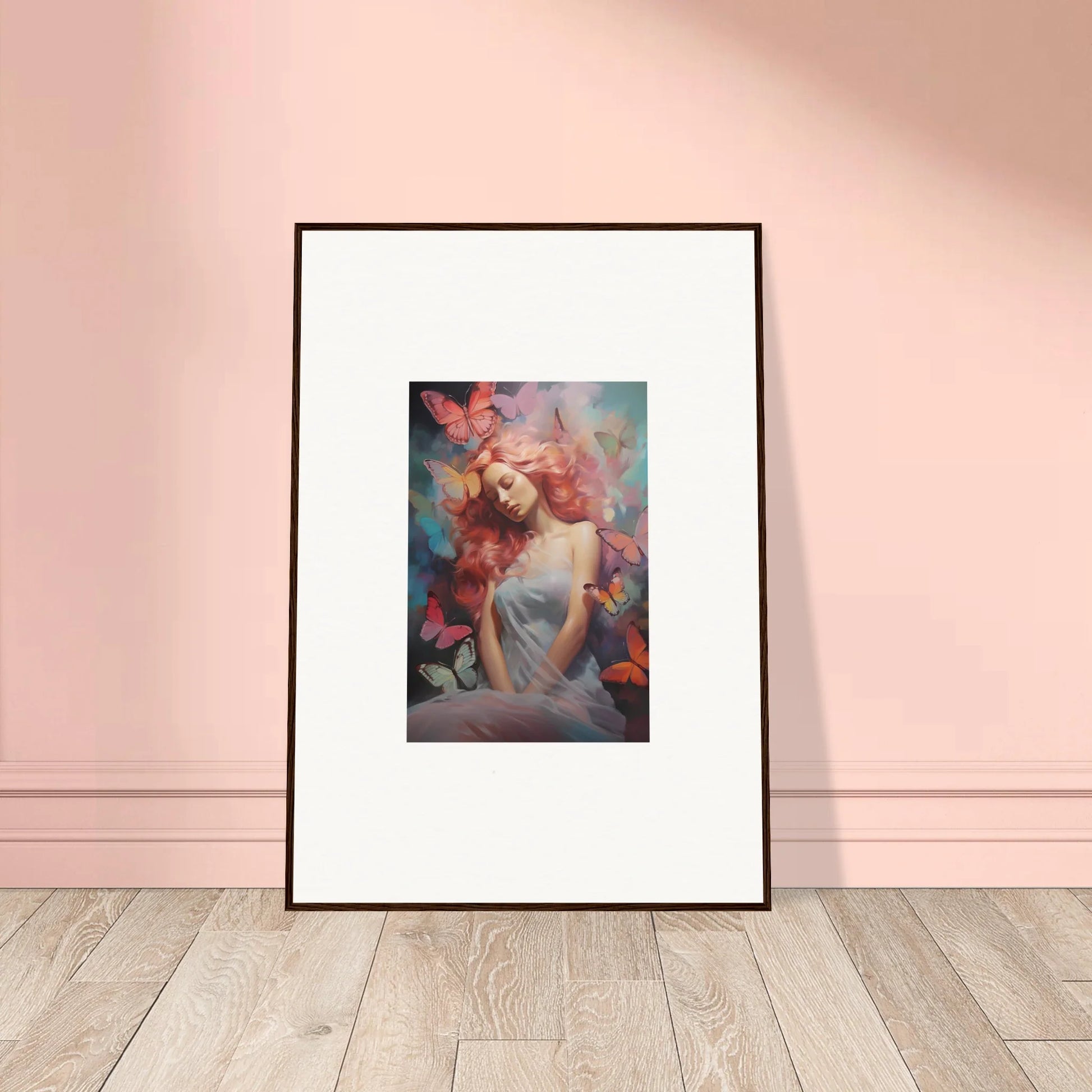 Framed wall art featuring a dreamy figure in a colorful dream stream for room decor