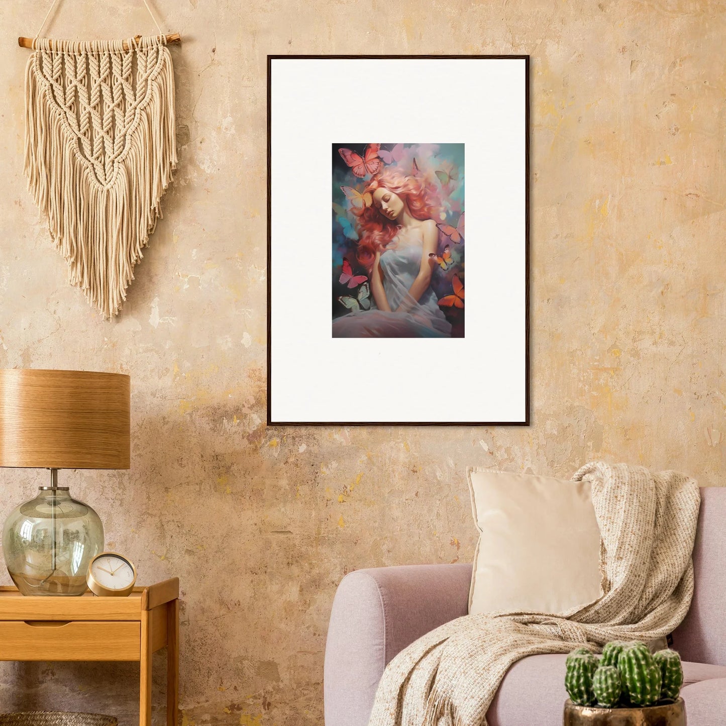 Framed wall art of a dreamy pastel portrait for elegant room decor in Dream Stream style